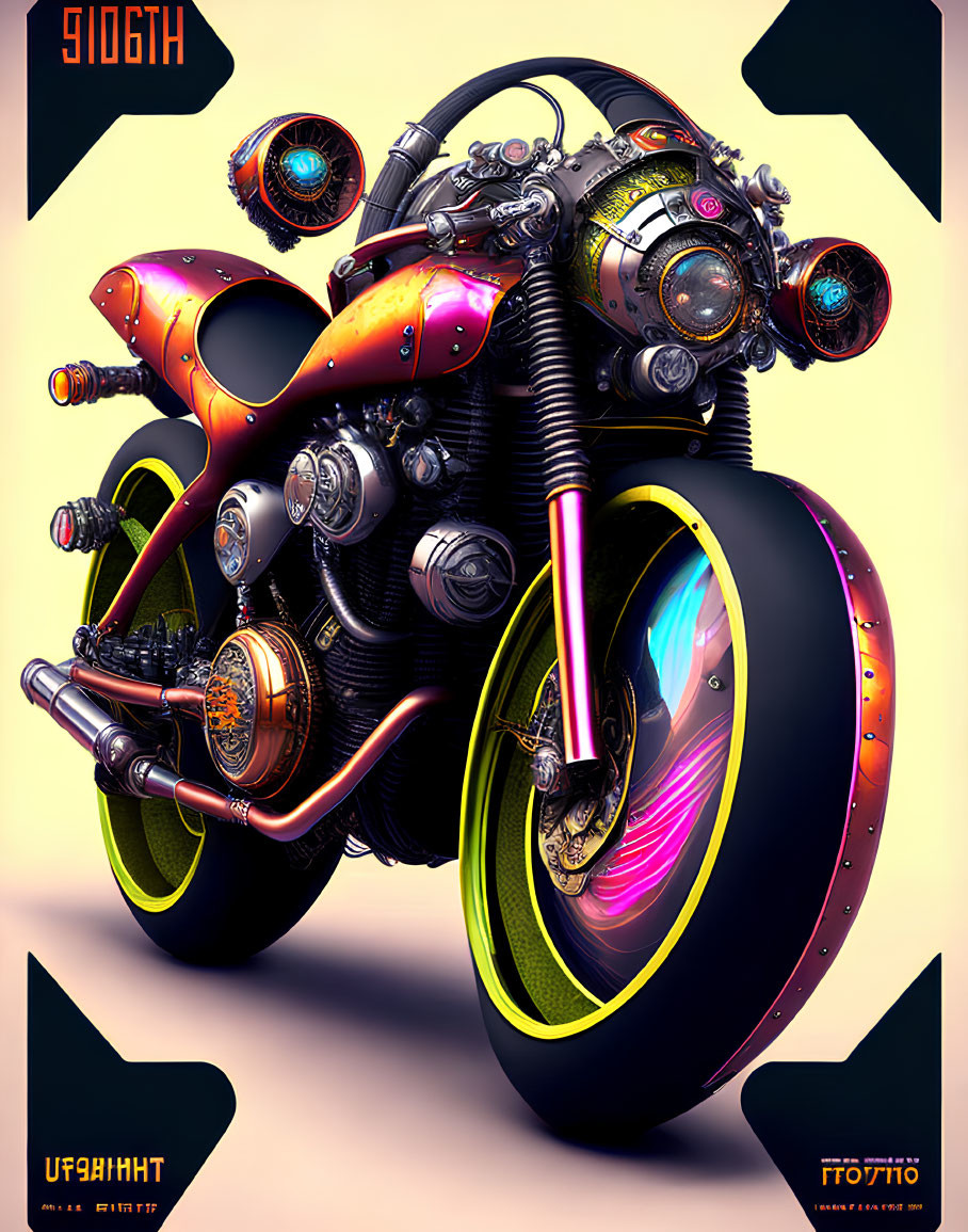 Futuristic neon-accented motorcycle on dark background