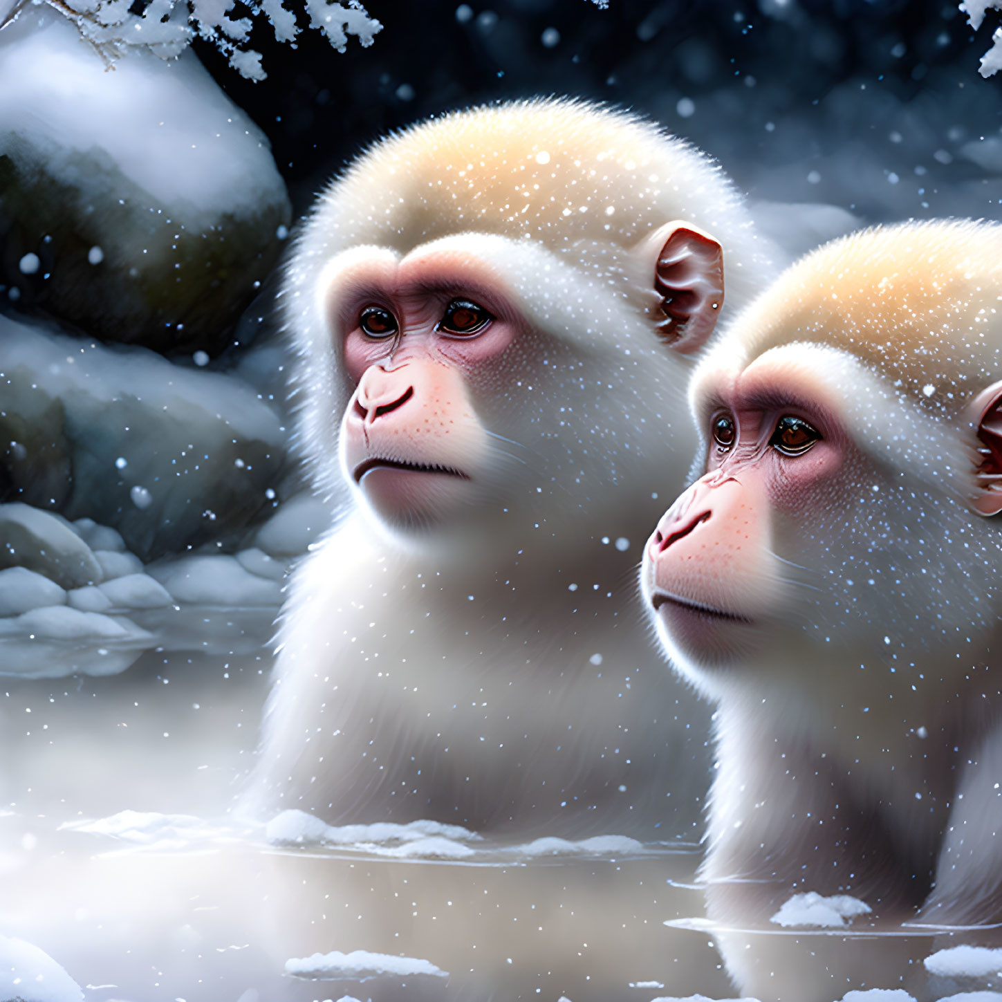 Japanese Snow Monkeys in a Hot Spring