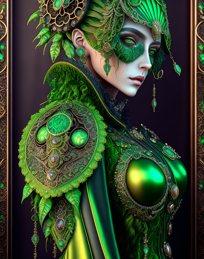 Elaborate Emerald Green Costume with Golden Details