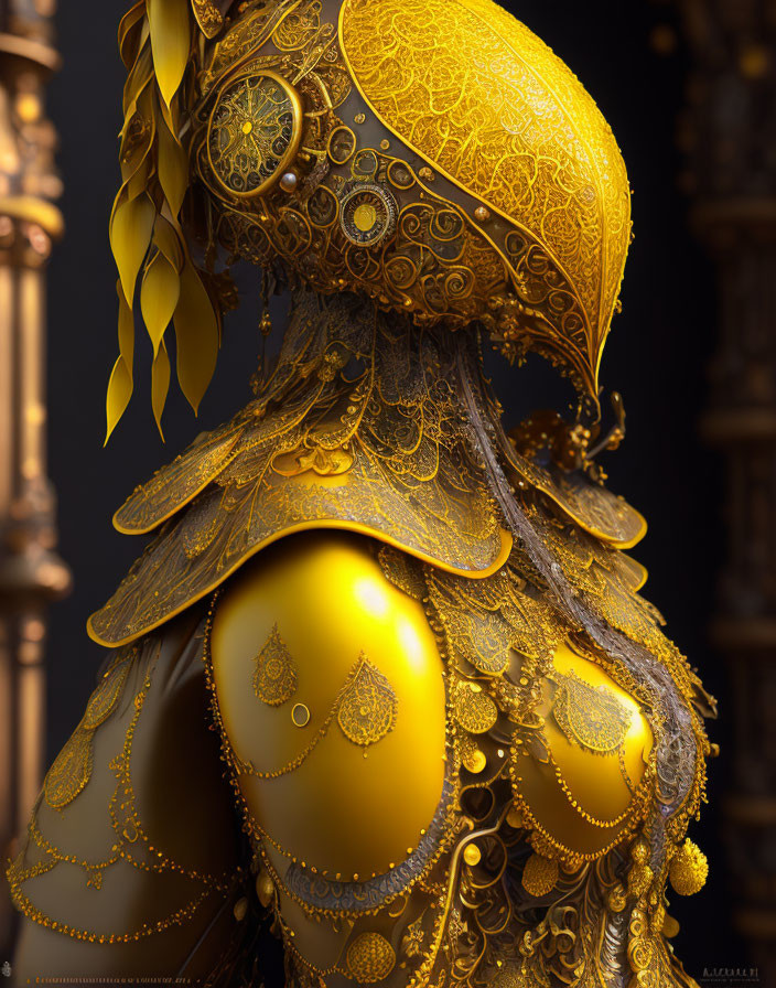 Intricate Golden Headdress and Textured Cape with Jewels