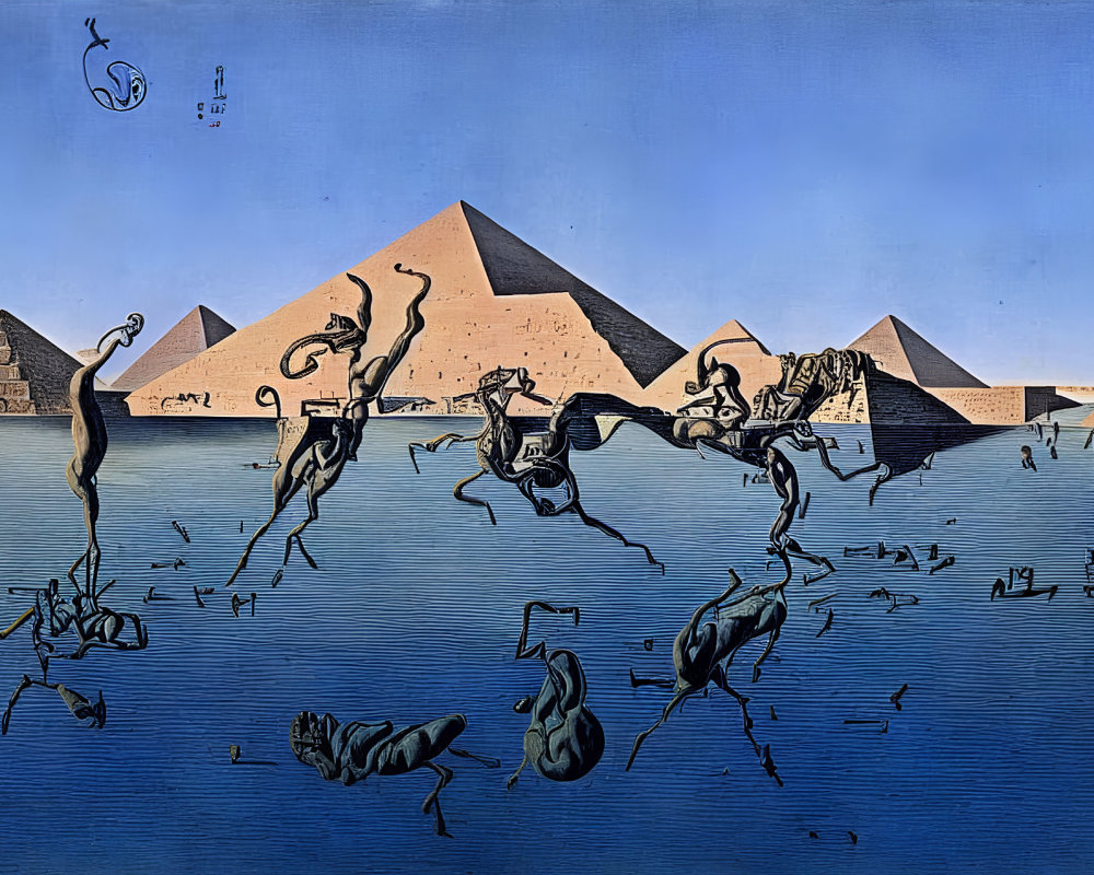 Surreal painting: Egyptian scenery with fantastical elements