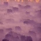 Cityscape with buildings silhouetted in orange haze.