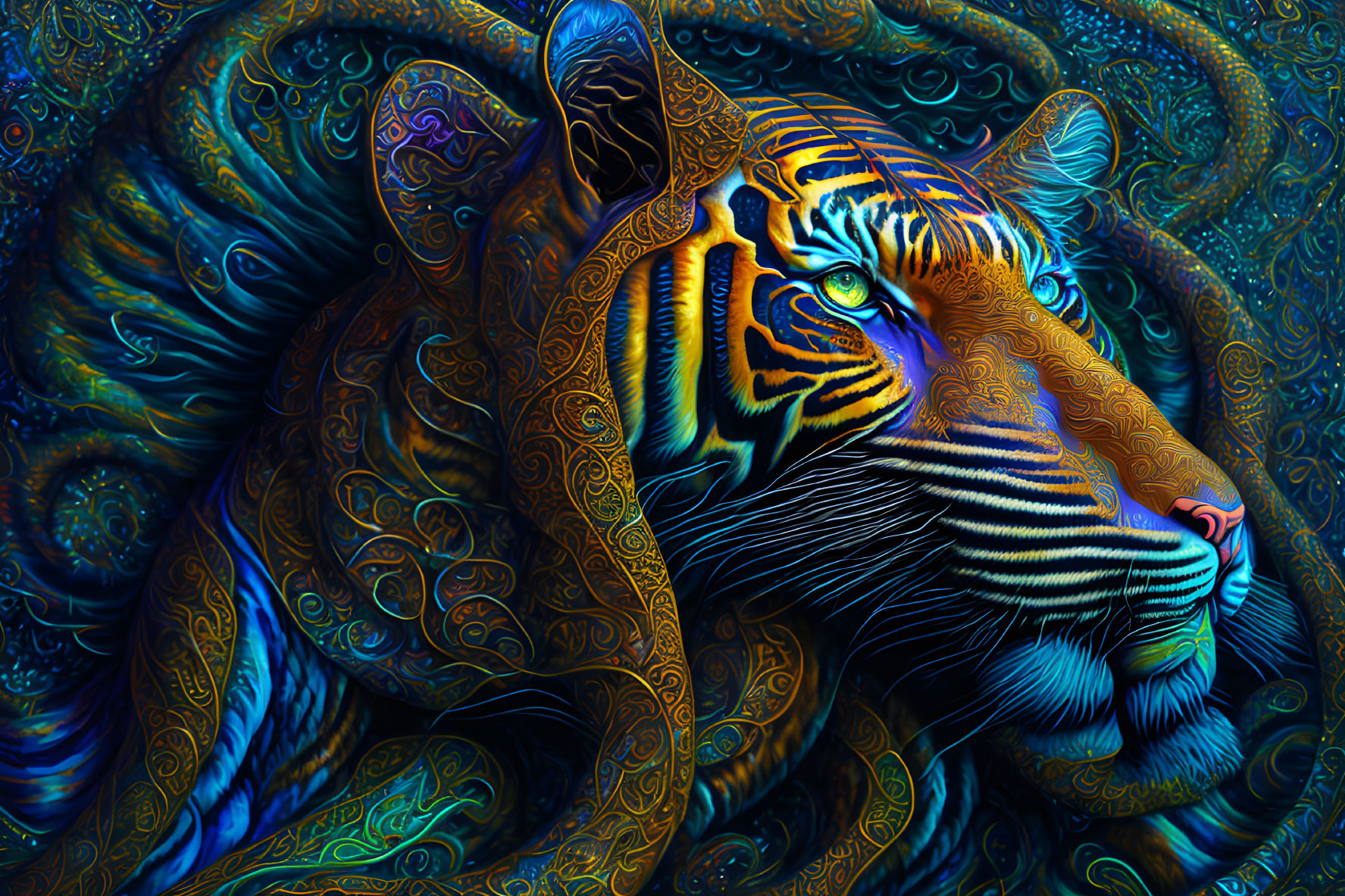 Colorful Tiger Digital Art with Intricate Patterns