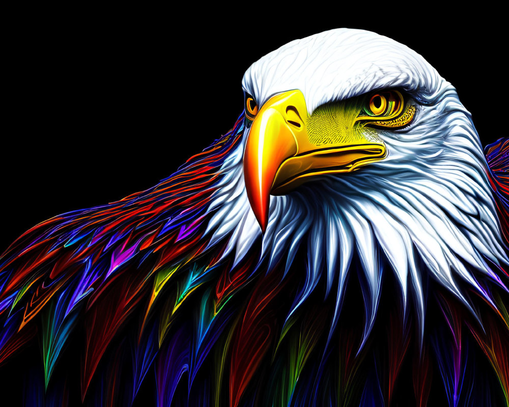 Detailed Bald Eagle Digital Artwork with Multicolored Plumage