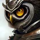 Steampunk-style owl illustration with golden eyes and metallic feathers