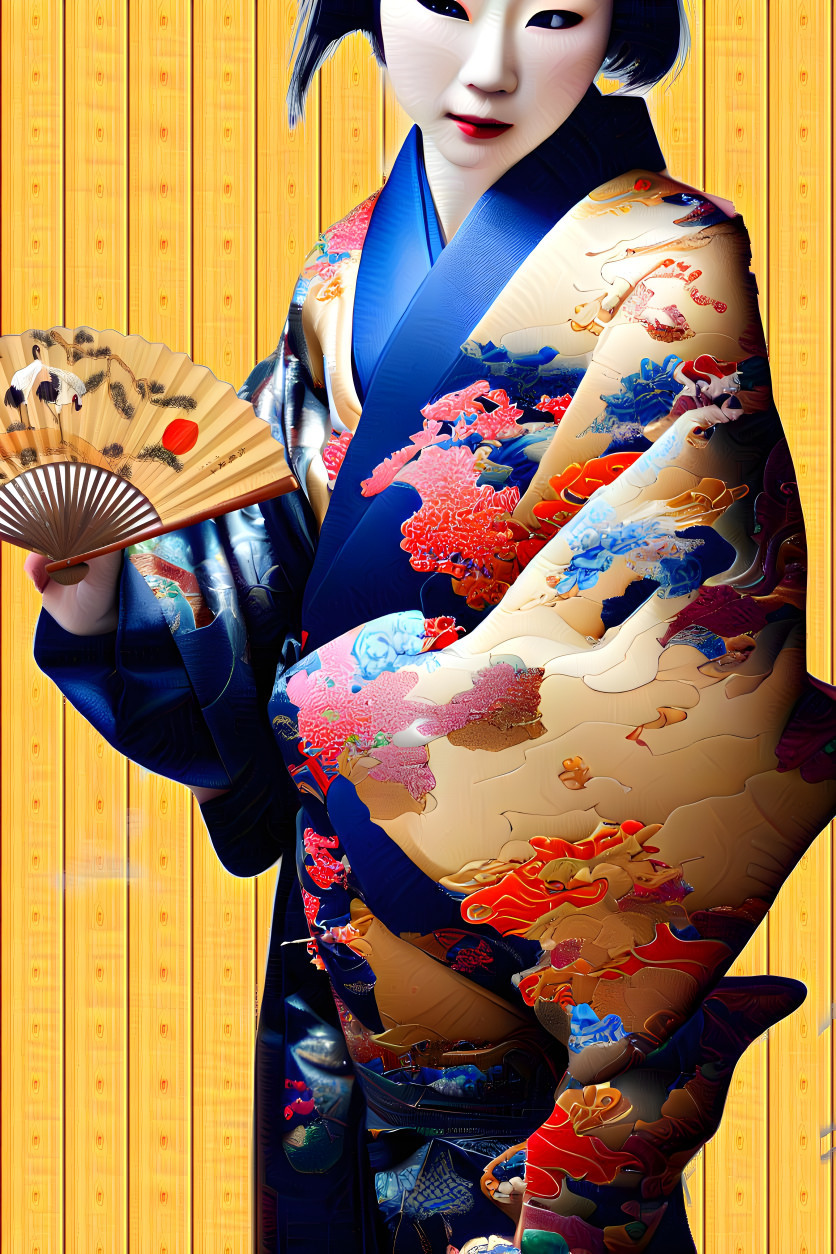 Japanese Woman With Traditional Dress and Fan