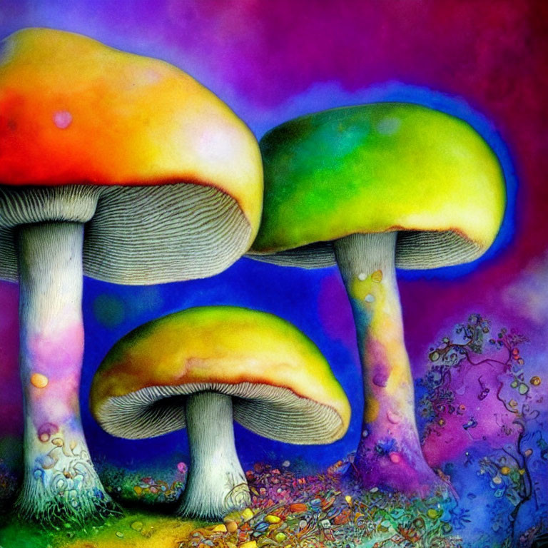 Colorful Mushroom Painting on Dreamy Background