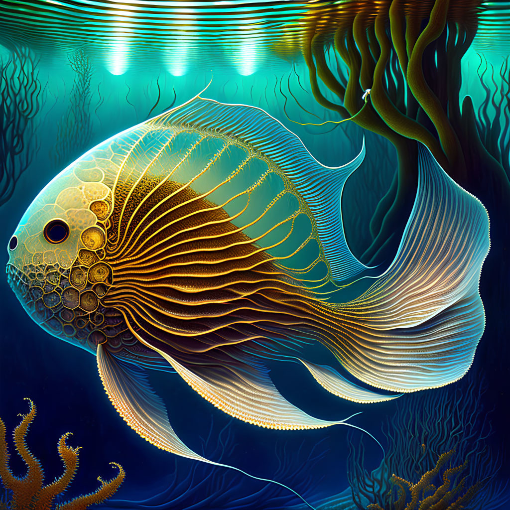Colorful Stylized Fish Swimming in Underwater Coral Scene