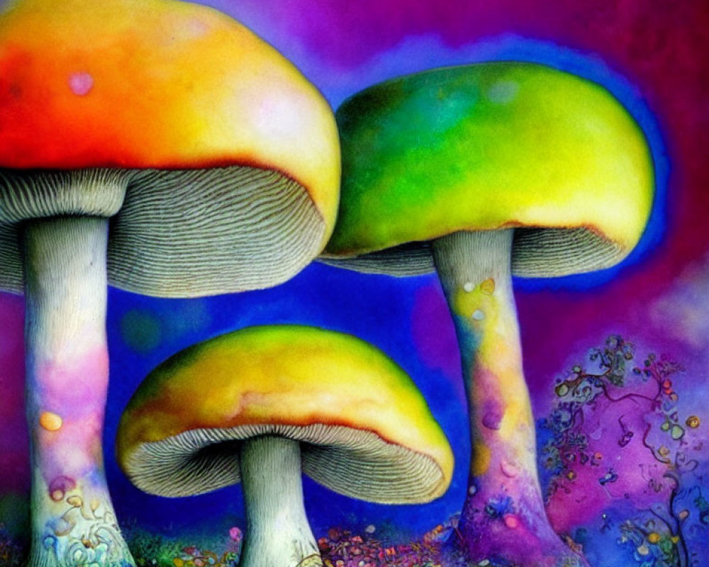Colorful Mushroom Painting on Dreamy Background