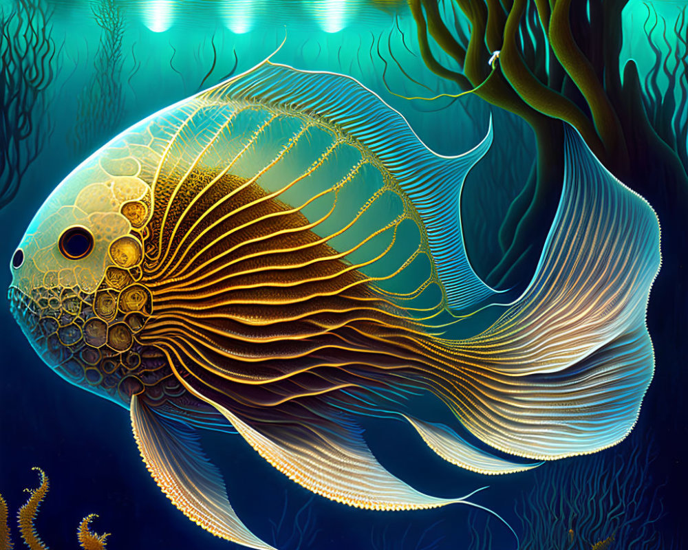 Colorful Stylized Fish Swimming in Underwater Coral Scene