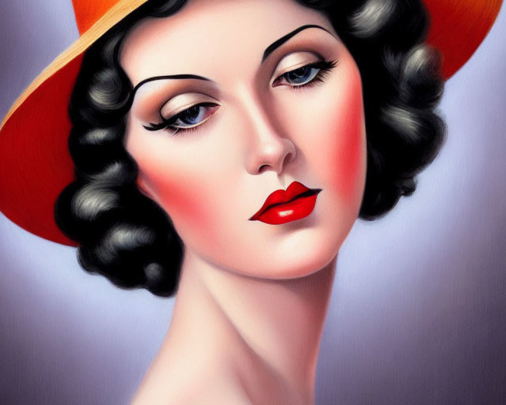 Portrait of Woman with Curly Black Hair and Orange Hat