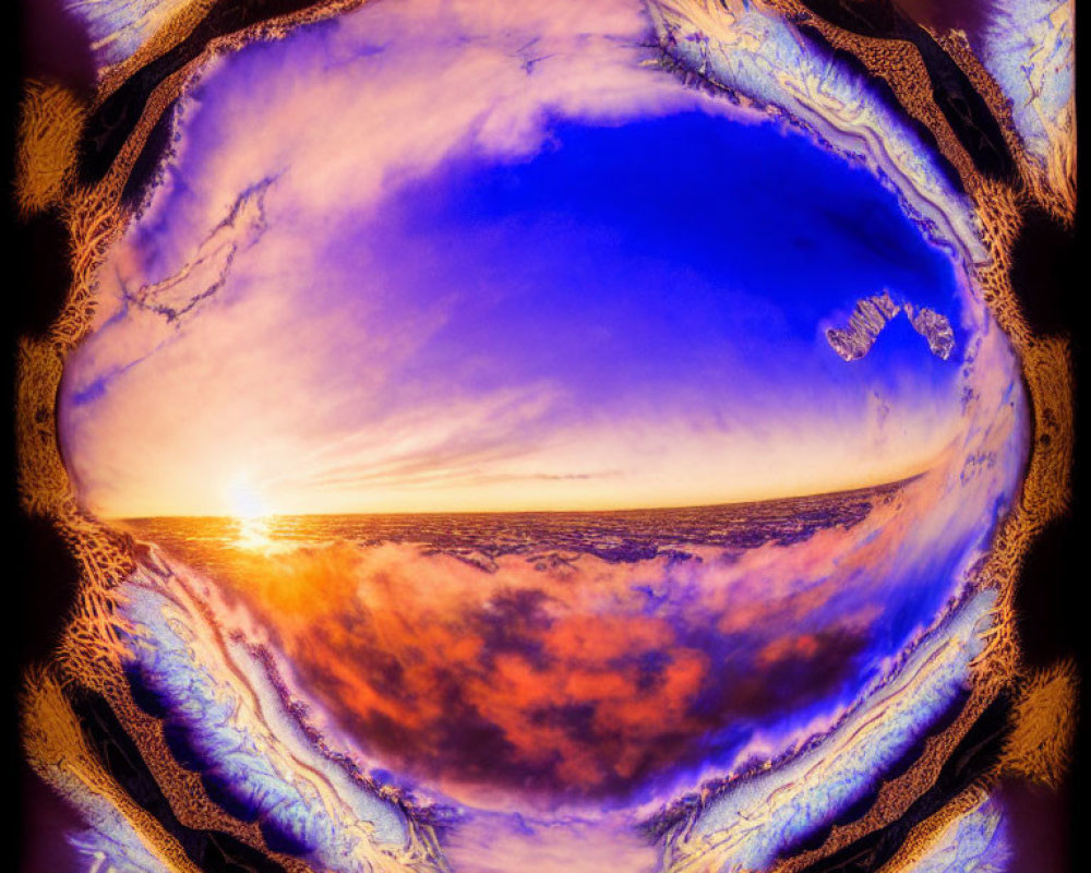 Vibrant surreal sunset with eye-like mirror effect