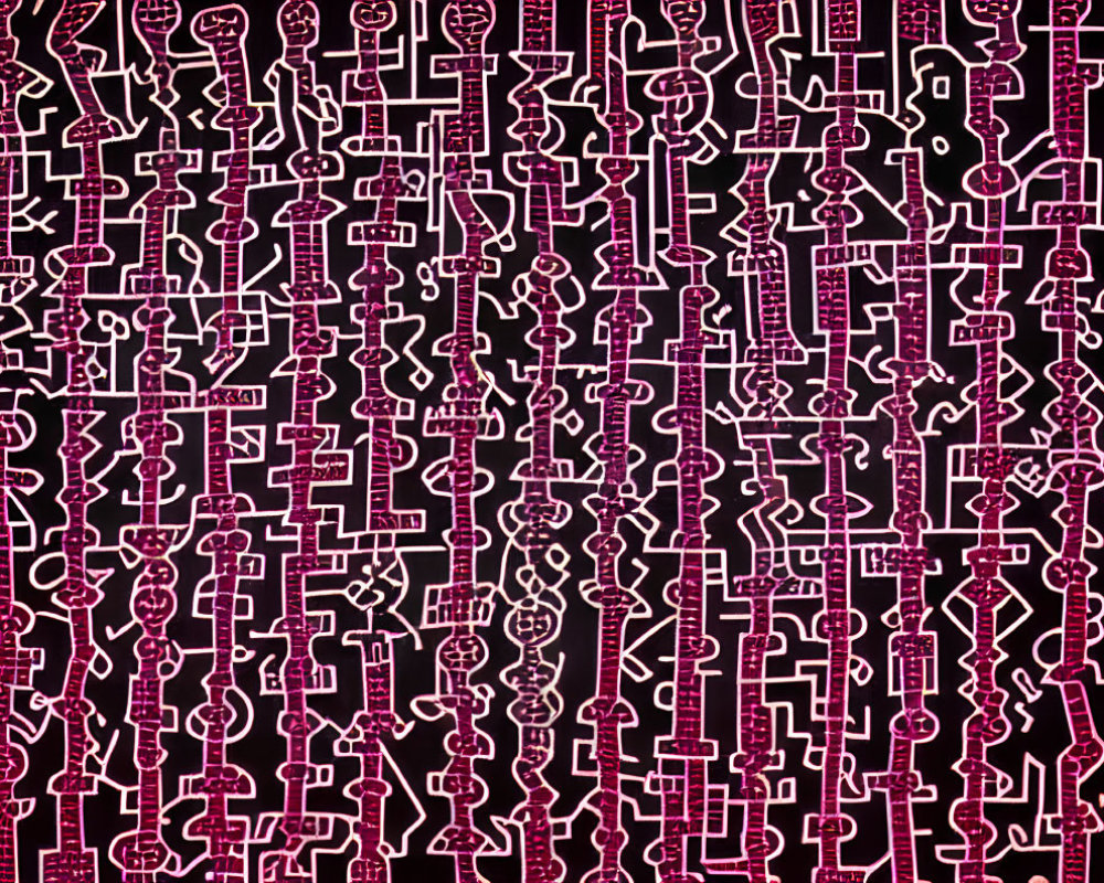 Neon Pink Abstract Lines on Dark Background: Circuit-Like Maze Pattern