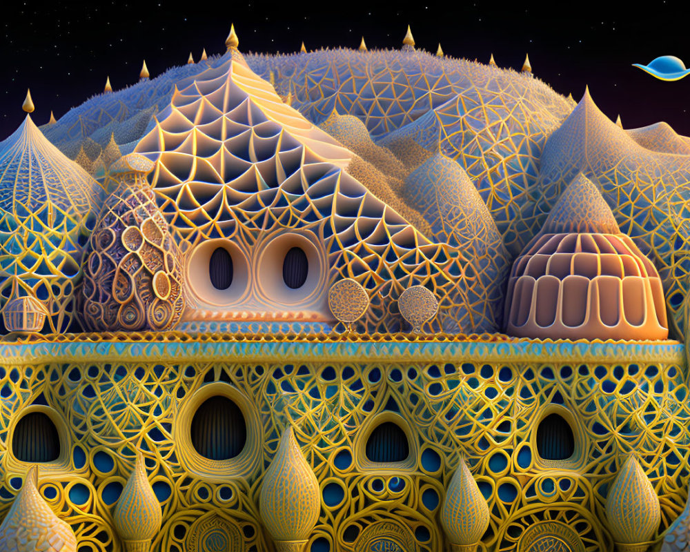 Intricate geometric structure under starry night sky