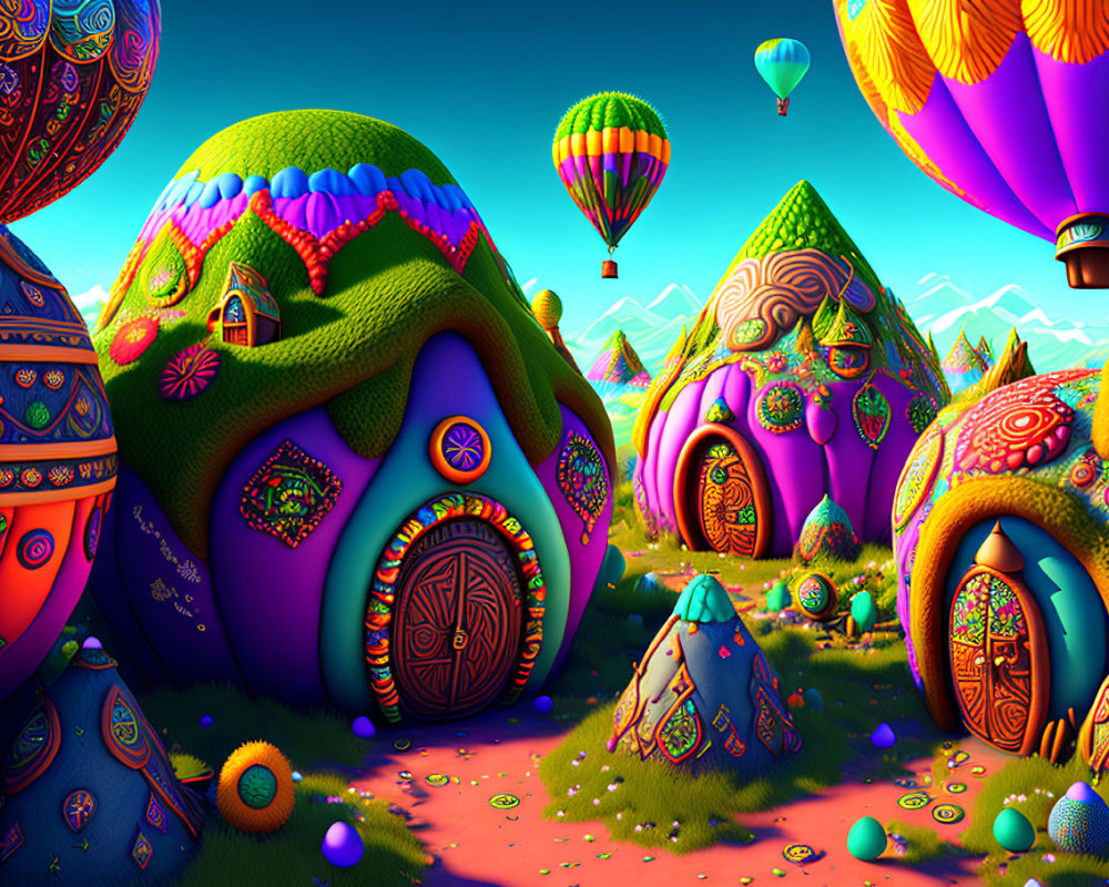 Colorful Egg-Shaped Houses in Fantasy Landscape