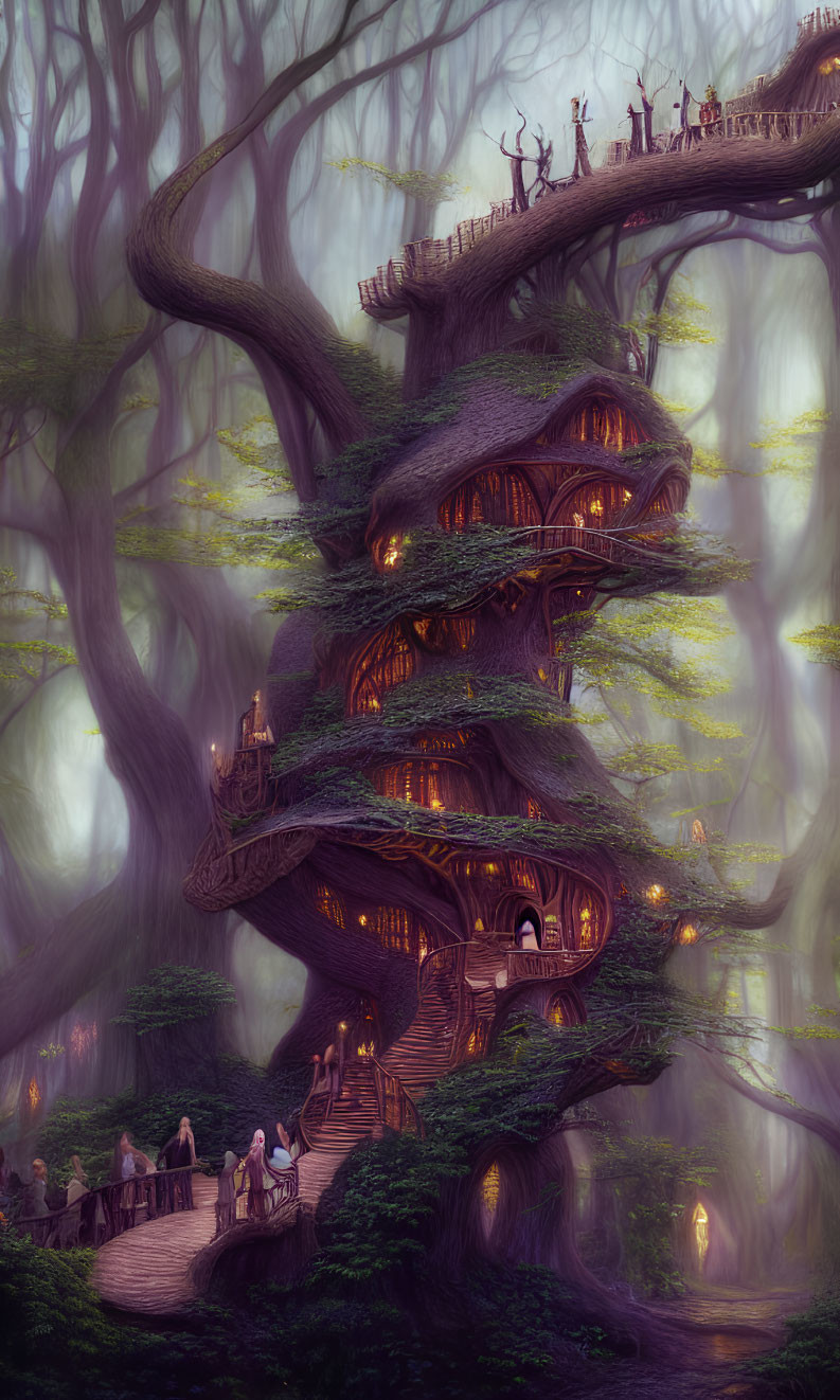 Enchanting fantasy treehouse in mystical forest