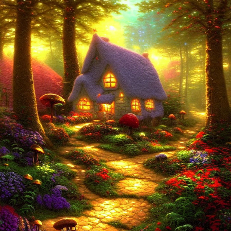 Quaint Thatched Roof Cottage in Magical Forest
