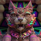 Colorful Stylized Cat Artwork with Intricate Patterns and Vibrant Hues