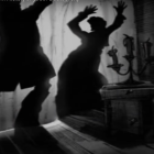 Monochrome, Grainy Dance Scene with Silhouetted Figures