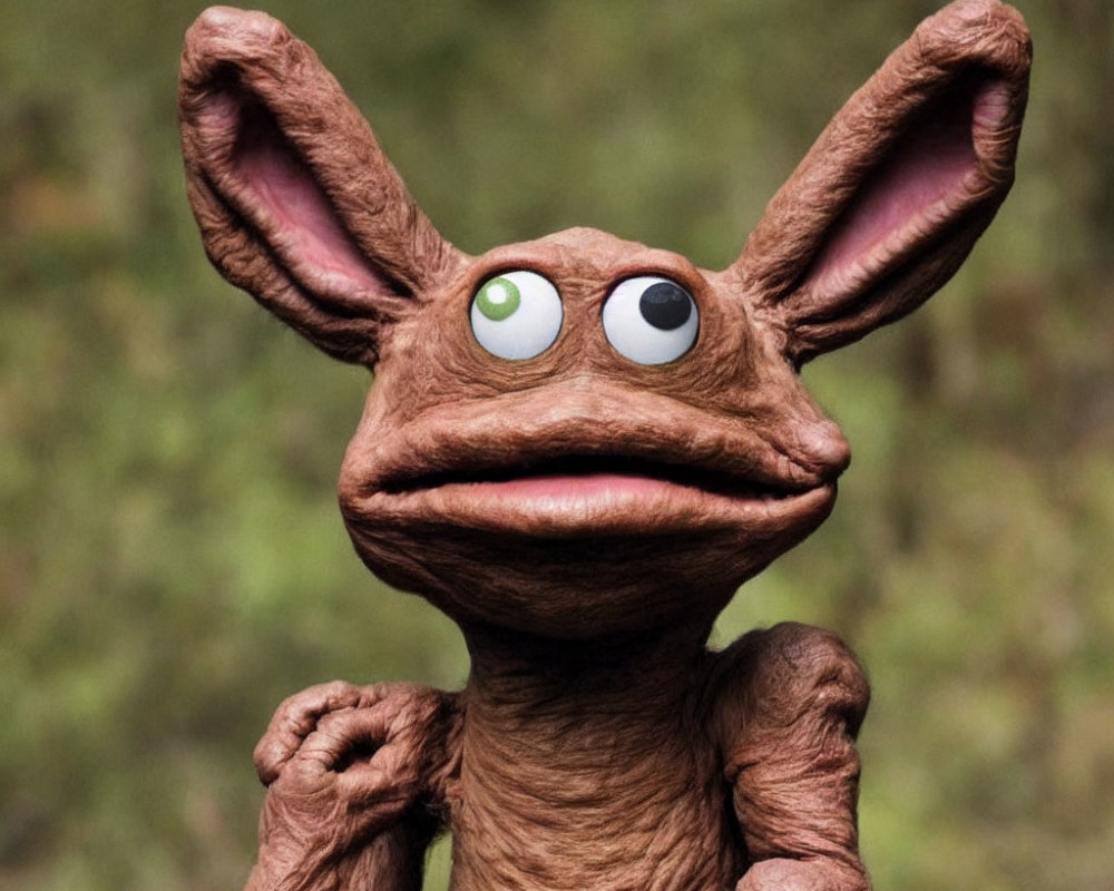 Whimsical creature with large ears and mismatched eyes