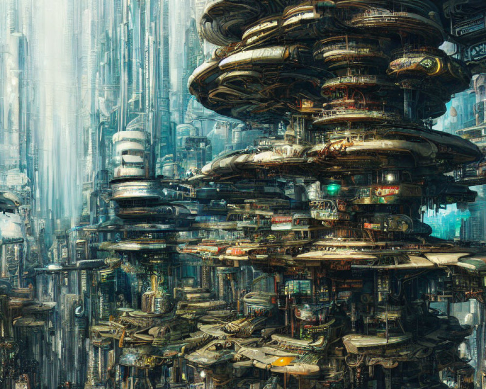 Detailed Futuristic Cityscape with High-rise Structures and Flying Vehicles