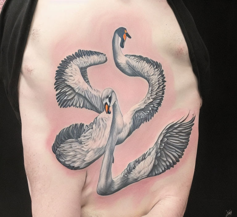Swans Neck Tattoo Design on Light Pink Background