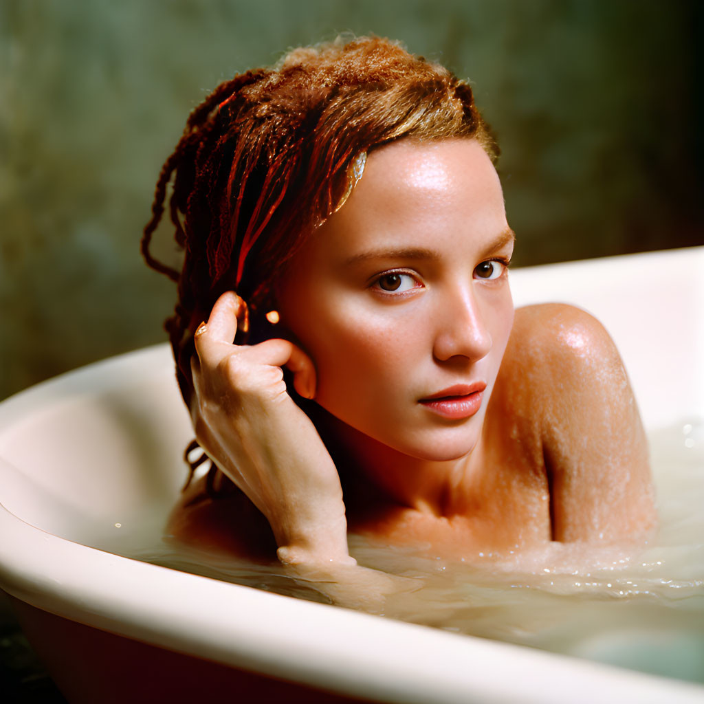 Reddish Dreadlocks Person Relaxing in Bathtub