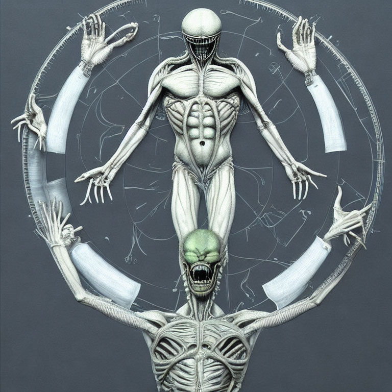 Detailed Xenomorph Anatomy: Skeletal, Muscular Structure & Multiple Poses