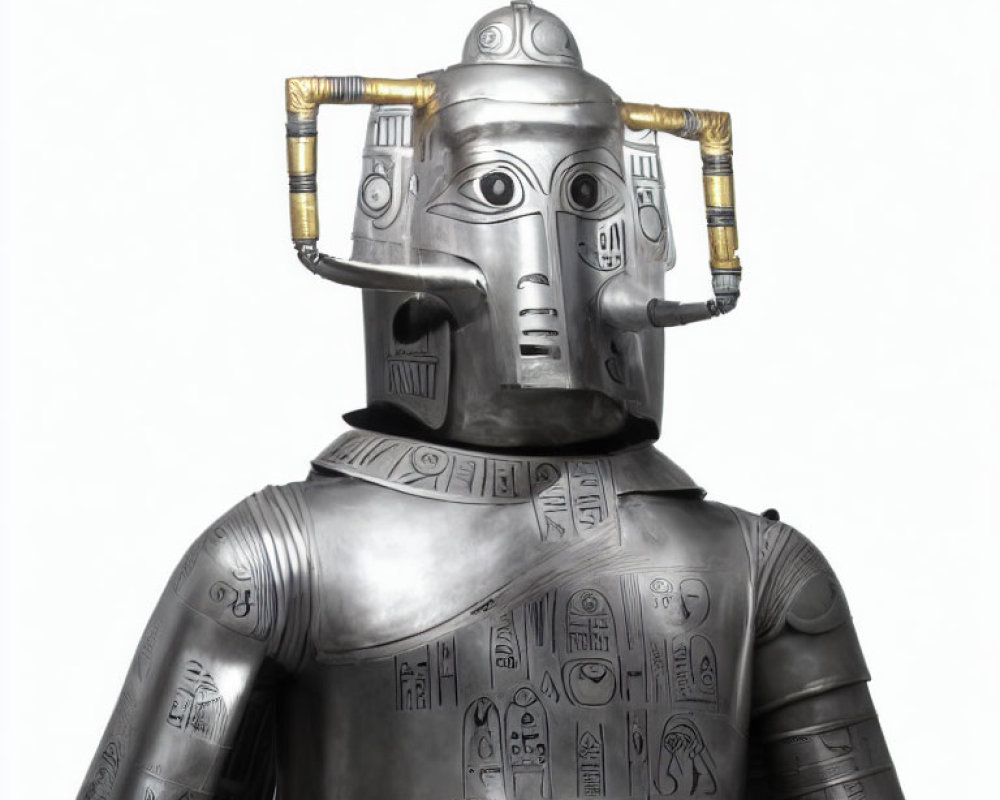 Detailed Egyptian-inspired robot costume design with metallic finish.