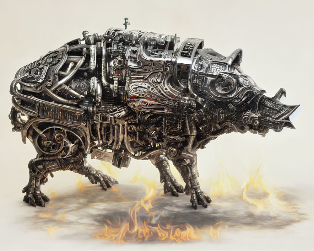 Intricate Mechanical Rhinoceros with Industrial Design Aesthetic