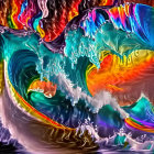 Vibrant surreal waves with colorful fractal textures