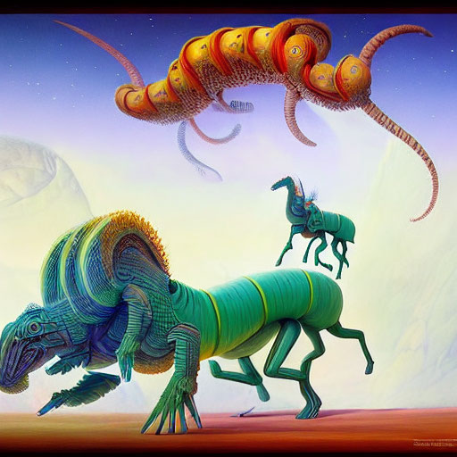 Colorful Alien-Like Creatures in Desert Landscape