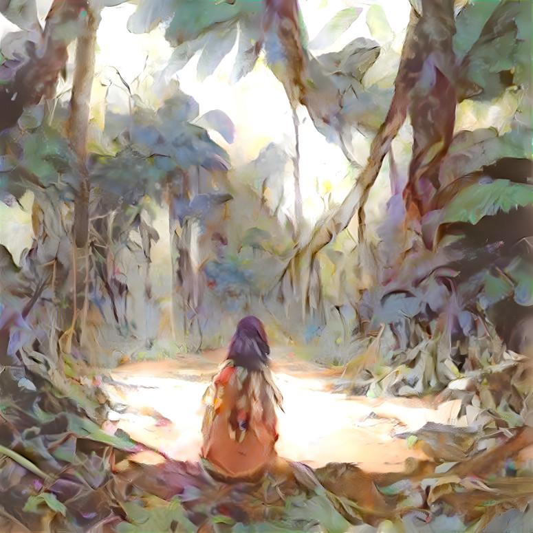  little indian praying at the magic Amazon Forest