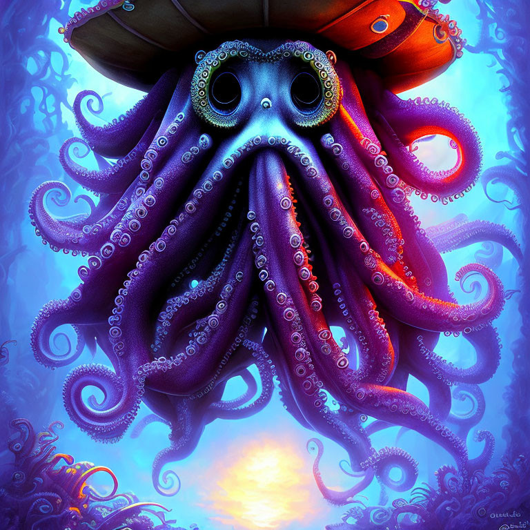 Detailed octopus digital artwork with vibrant colors and mystical underwater setting