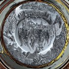 Medieval fantasy cityscape on decorative plate with centaur