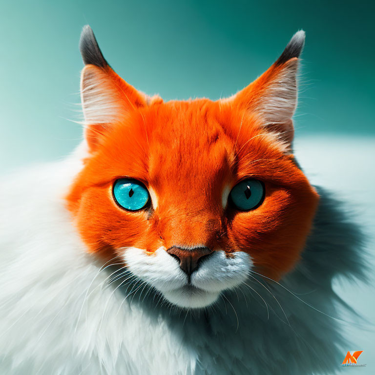 Close-Up Digital Artwork: Striking Orange Fur Cat with Blue Eyes