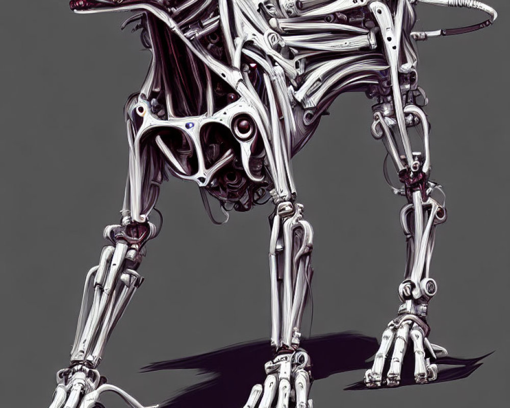 Detailed Illustration: Mechanical Dog with Robotic Parts in Dynamic Pose