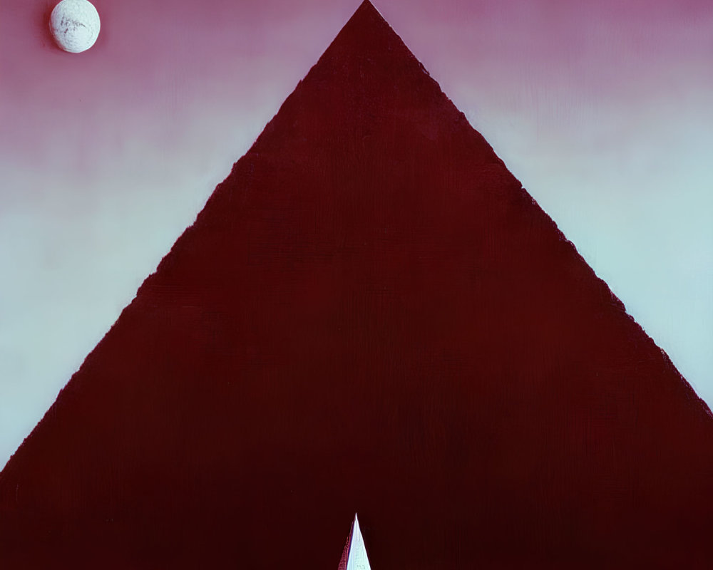 Dark pyramid, pink background, sailboat, full moon - Surreal image.