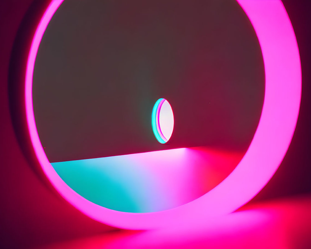 Circular neon-lit tunnel with depth illusion in pink and blue hues