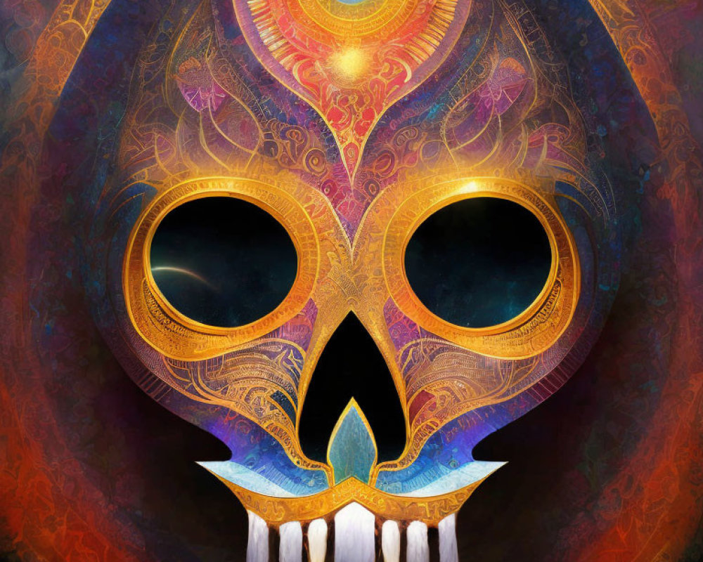 Colorful Stylized Skull Artwork with Mandala on Forehead