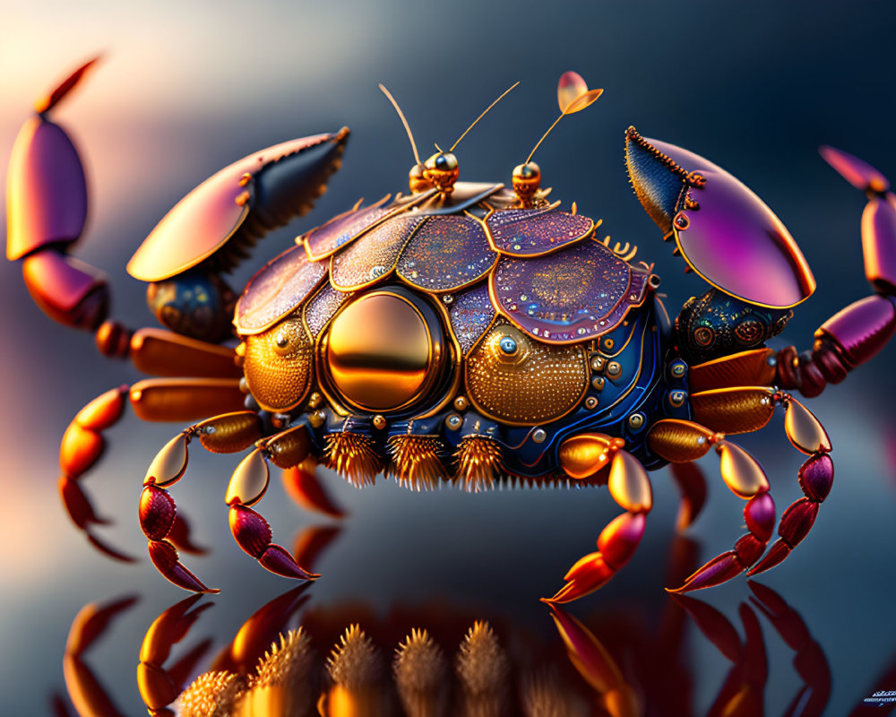 Intricate Golden-Patterned Mechanical Crab in Digital Art