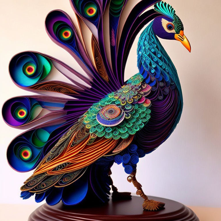 Colorful Stylized Peacock Artwork with Decorative Tail Display