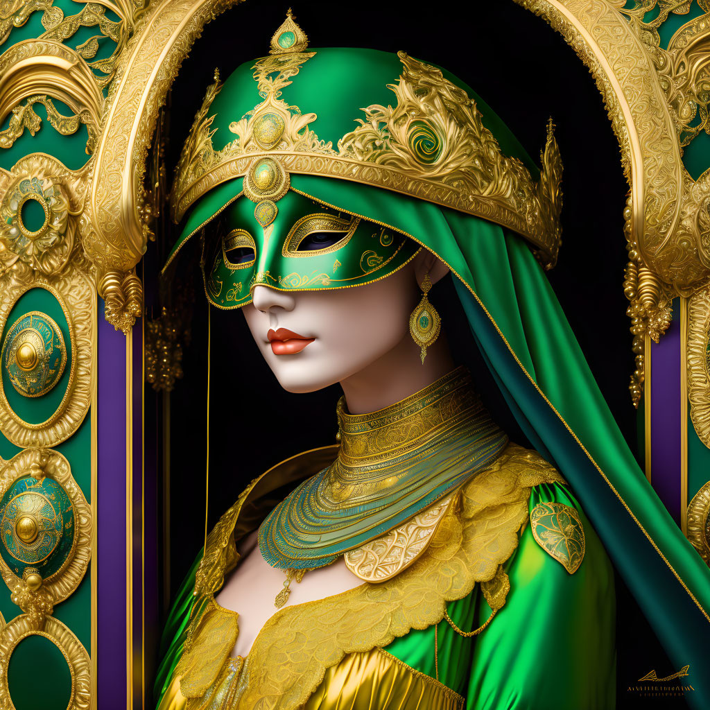 The Green And Gold Venice Mask Lady 
