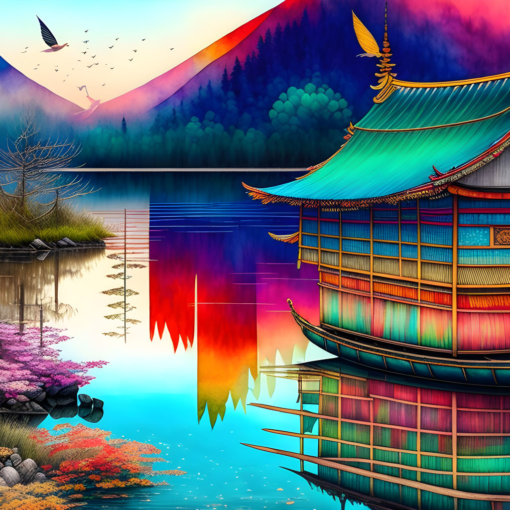 The Japanese Colorful lake 
