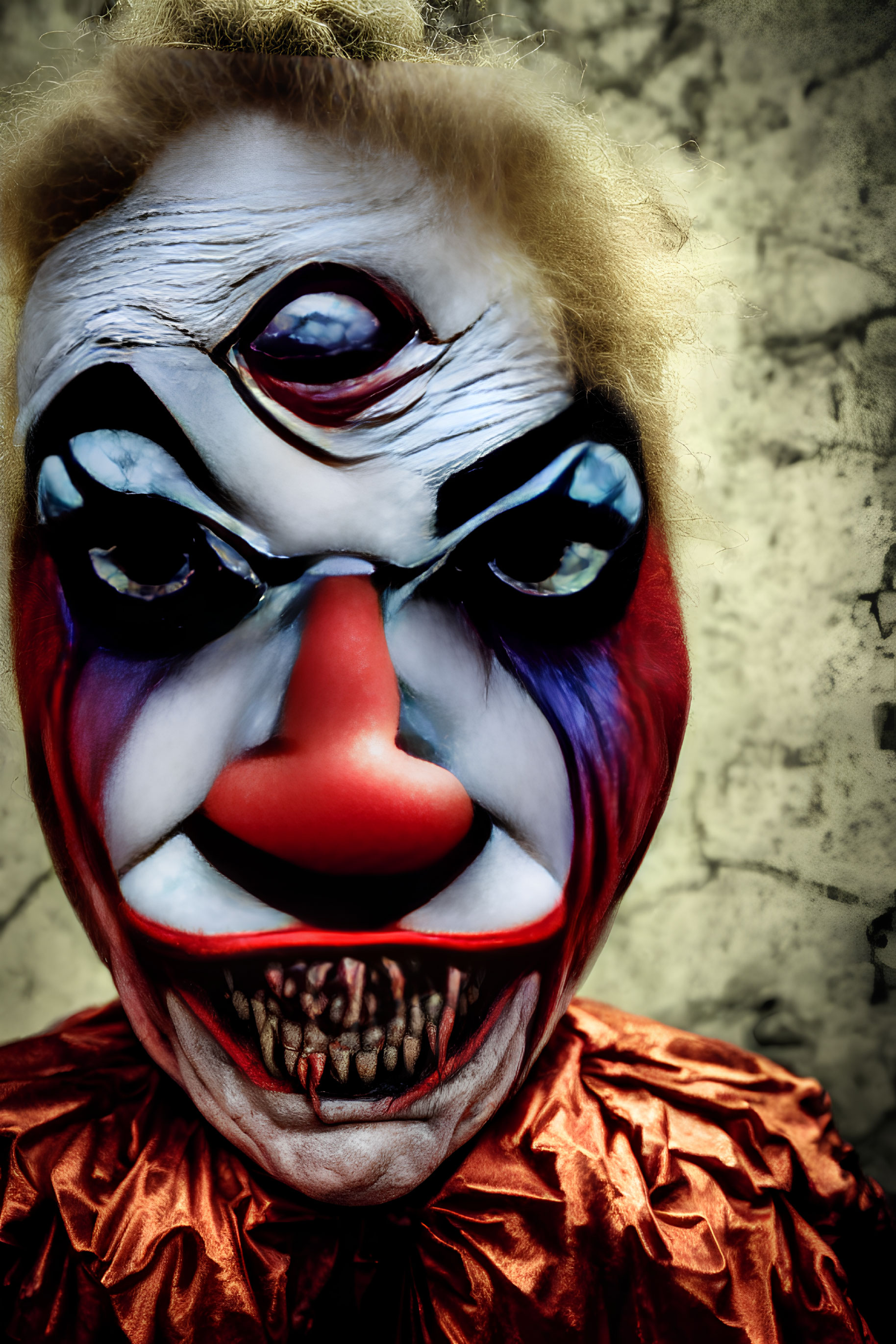 Detailed Close-Up of Person in Menacing Clown Makeup