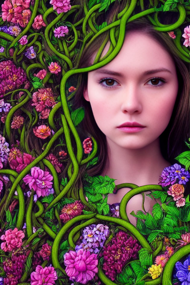Colorful Floral Tapestry Featuring Woman's Face