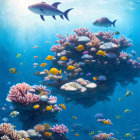Colorful marine life in vibrant coral reef habitat.