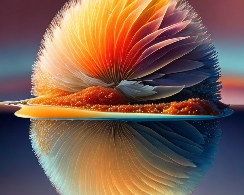 Abstract Artwork: Vibrant Spherical Design with Feather-Like Structures