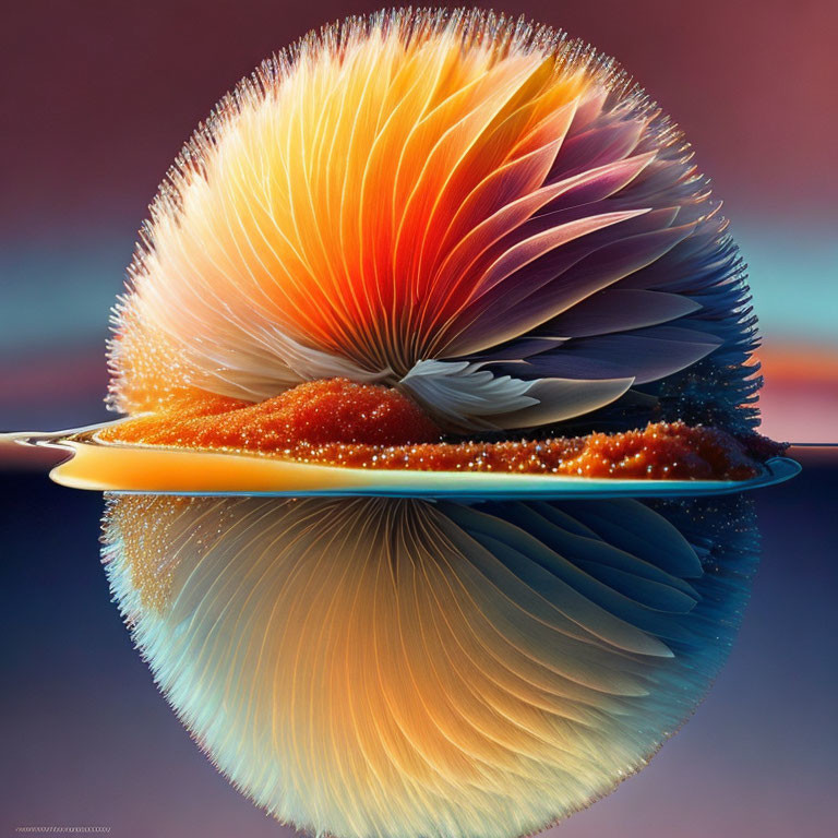 Abstract Artwork: Vibrant Spherical Design with Feather-Like Structures