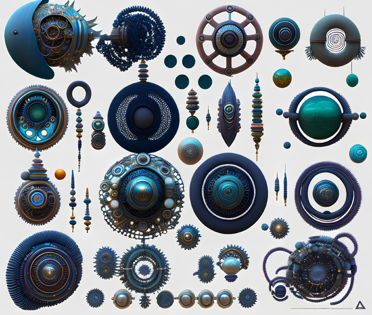 Colorful Steampunk Mechanical Designs on Gray Background